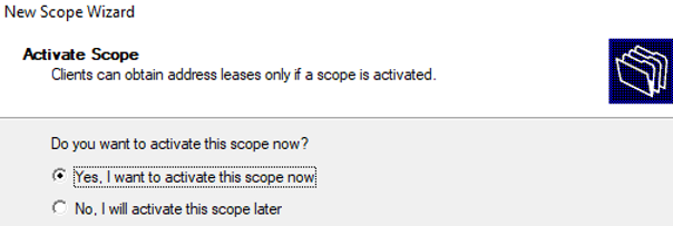 activate dhcp scope