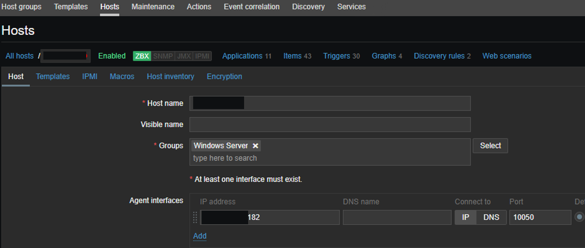 adding new agentless host to zabbix