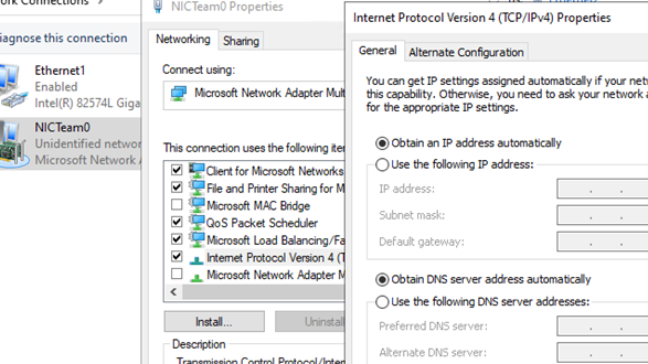 configure IP address on NIC team interface