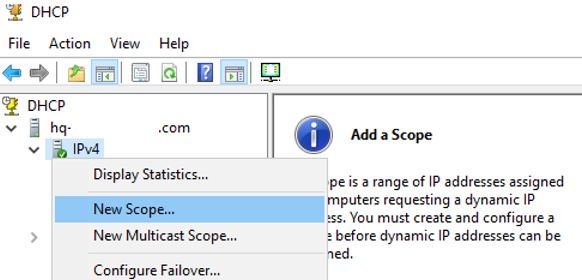 create new dhcp scope on windows server 2019