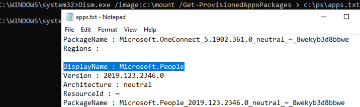 dism get Get-ProvisionedAppxPackages from install.wim file