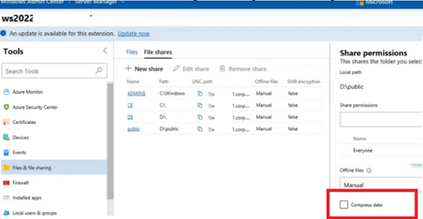 Enable SMB compression on Windows Server 2022 with Windows Admin Center 