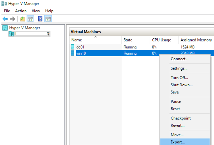 export hyper-v virtual machine