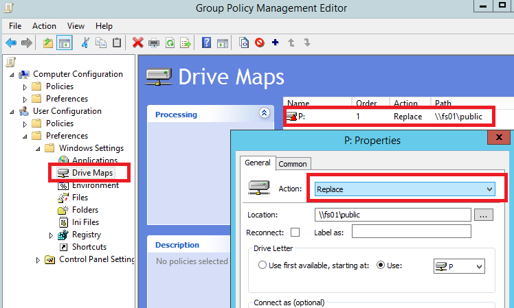 GPP policy to map shared network folders to drive