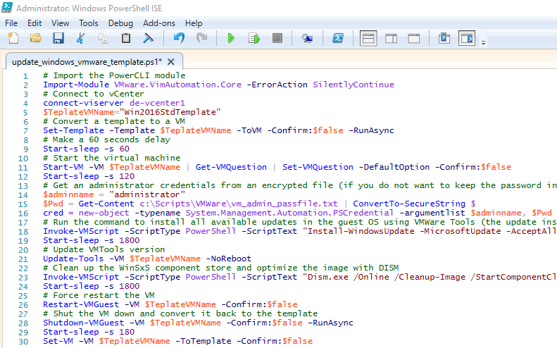 How to automate monthly update Windows templates on VMWare using PowerShell script