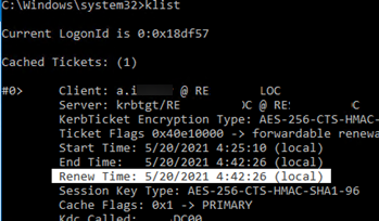 klist show kerberos tgt renew time
