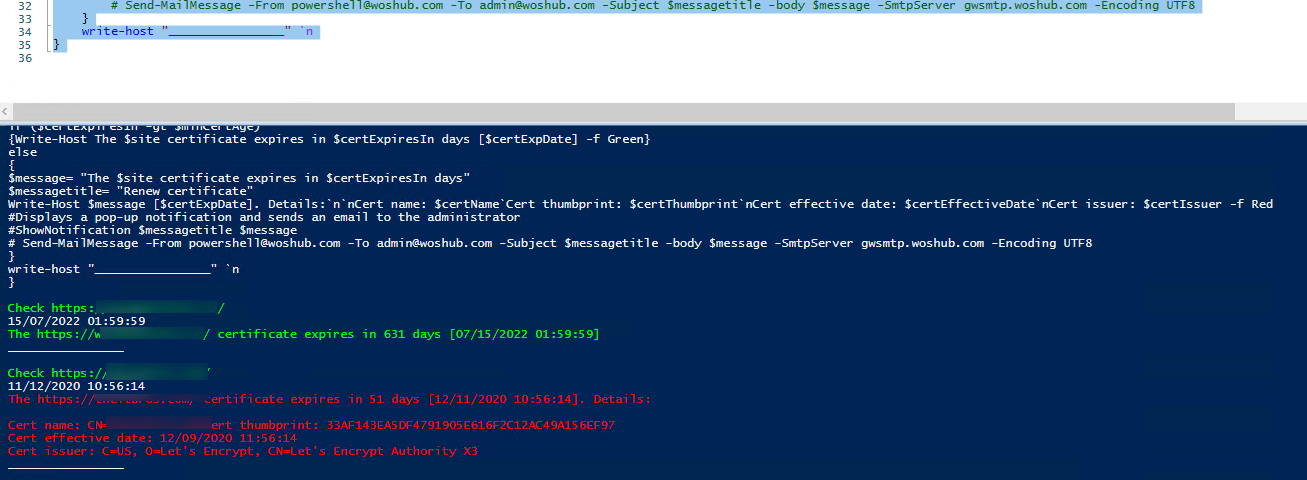 Powershell script: get SST/TLS certificate expiry for a remote website 