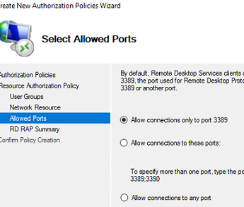 rd gateway - allowed ports