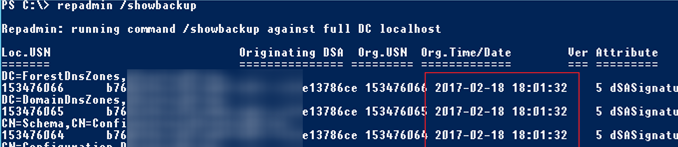 repadmin get last backup date