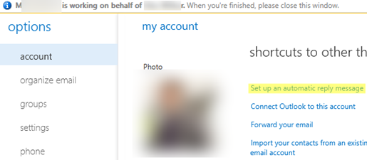 Set up an automatic reply (OOF) message