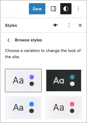 Jadro theme style variations