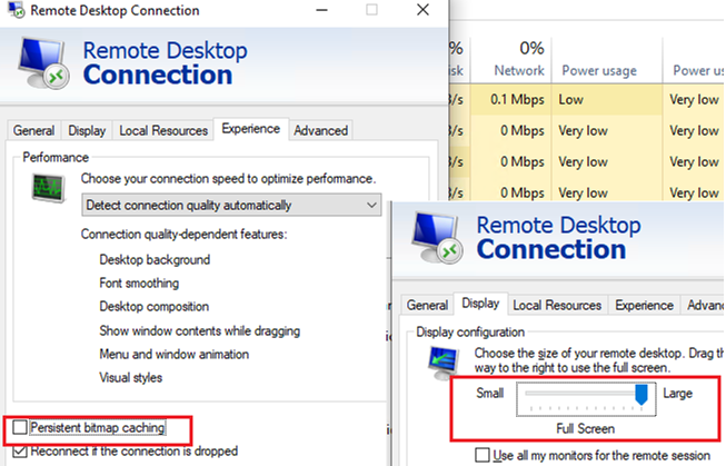 windows rdp client disable the Persistent bitmap caching 