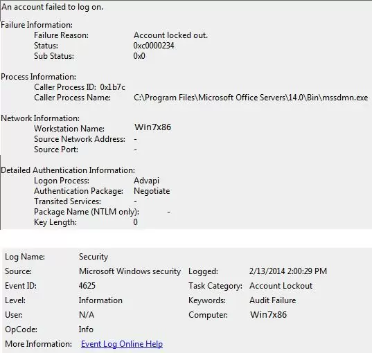 account lock Event ID 4625