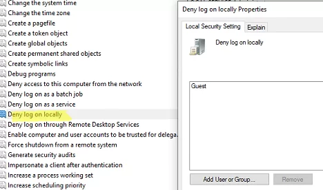 Deny log on locally using GPO