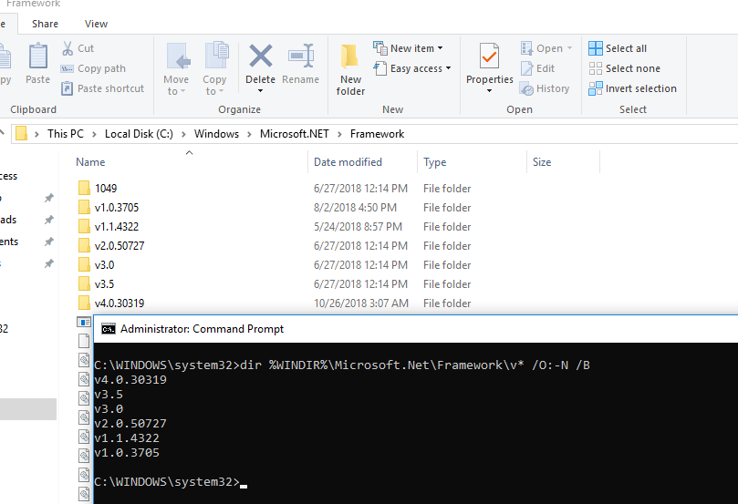 Determine Which .NET Framework Versions Are Installed - cmd