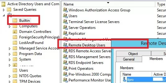 domain builtin group Remote Desktop Users