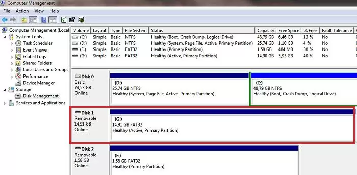 removable usb flash drive in windows disk manager console