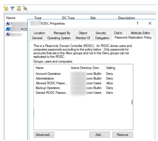 RODC - configure password replication policy