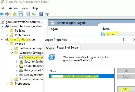 run user gpo logon powershell script