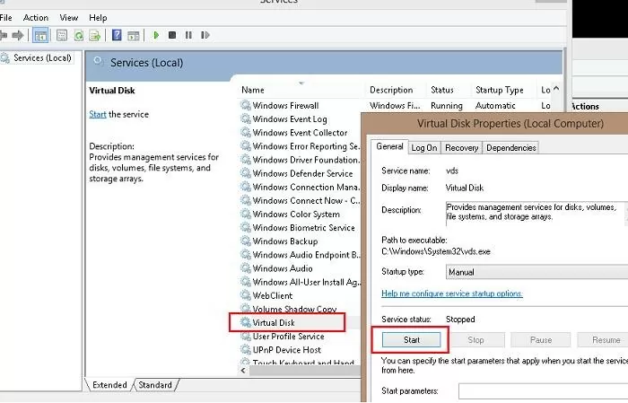 start virtual disk service