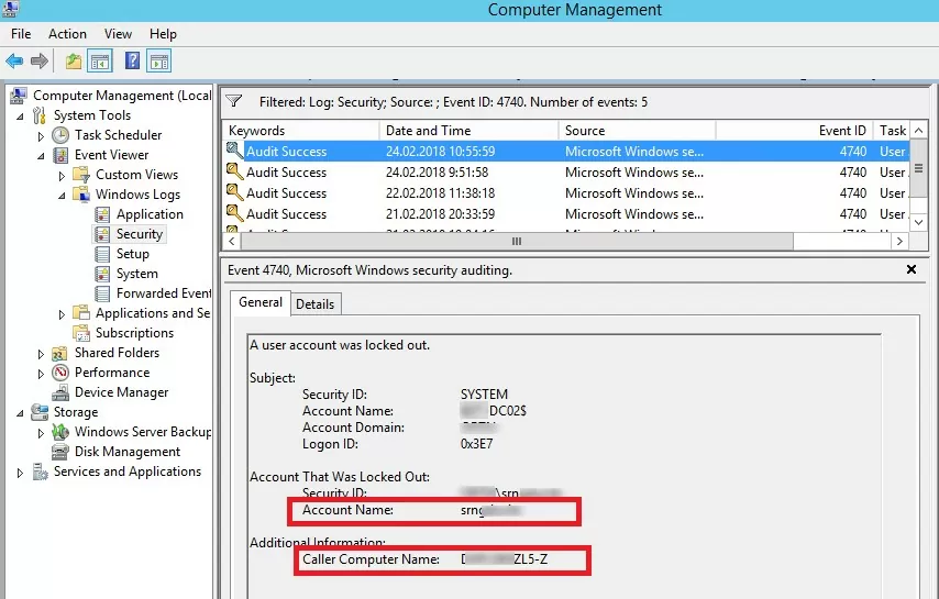 Active Directory Account Domain Controller Lockout Event ID 4740