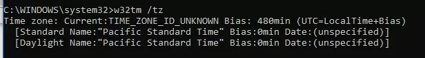 w32tm /tz