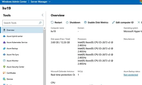 WAC Hyper-V dashboard