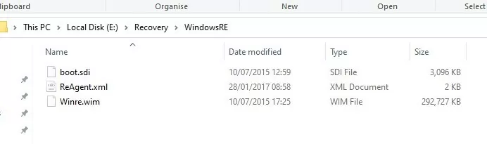 windows recovery environment files on system reserved partition (winre.wim, boot.sdi, ReAgent.xml) )