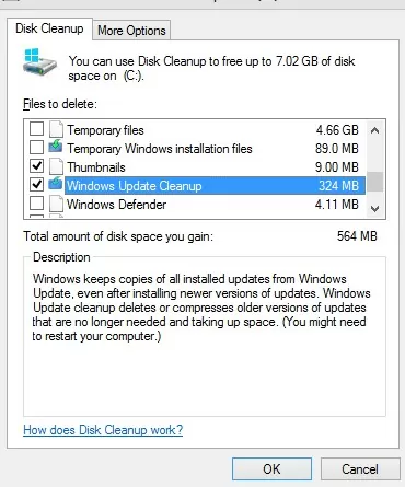 Windows update cleanup using cleanmgr tool